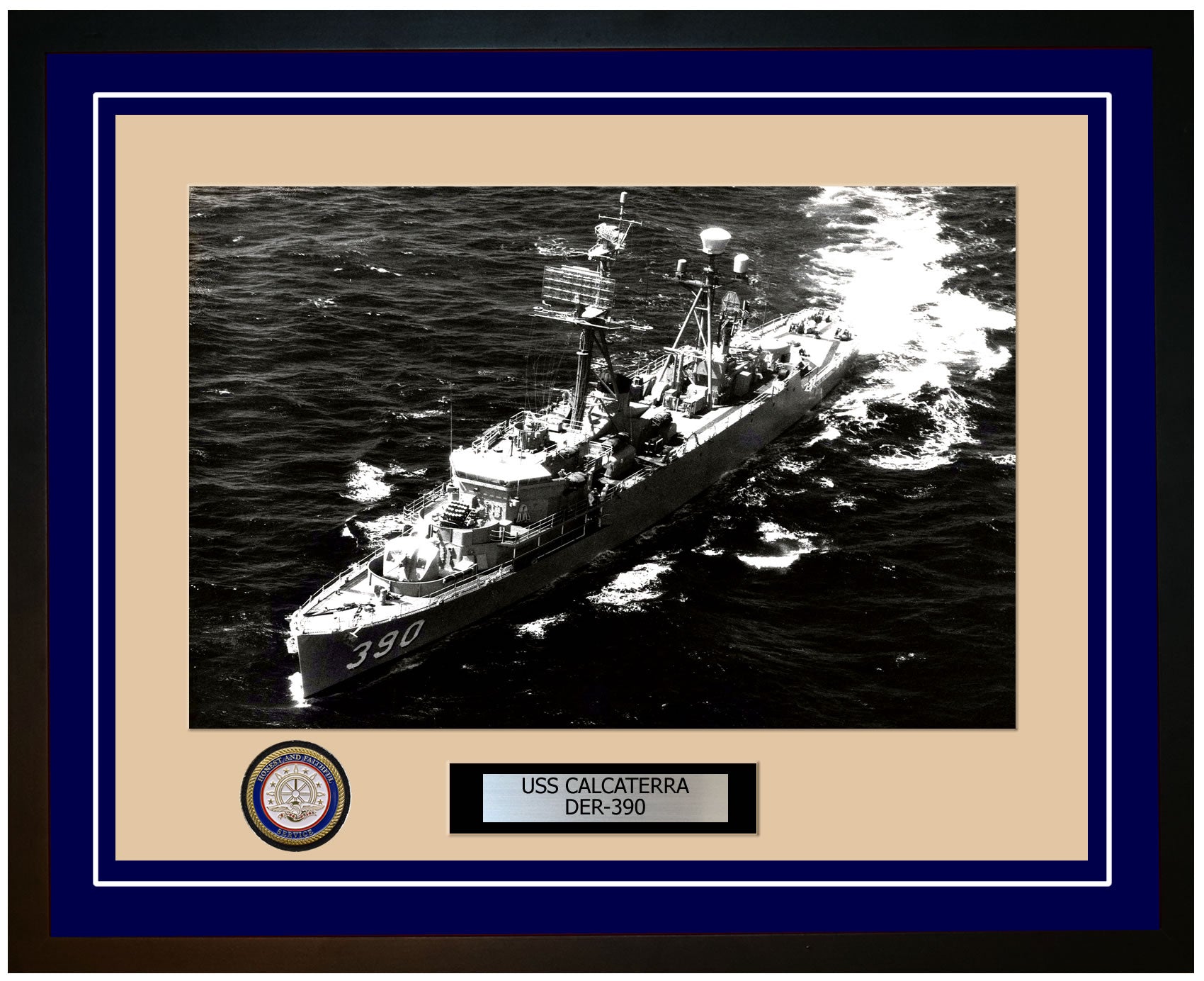USS Calcaterra DER-390 Framed Navy Ship Photo Blue