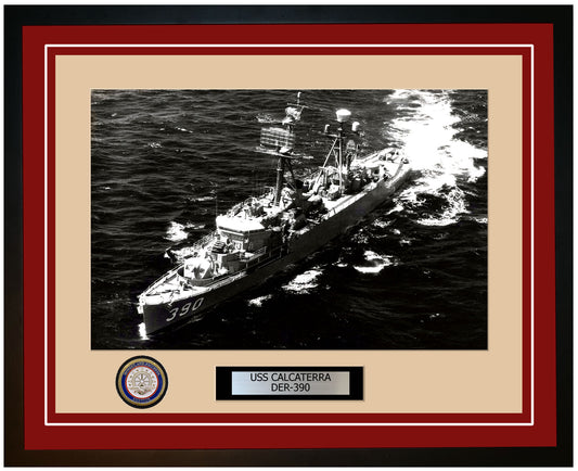USS Calcaterra DER-390 Framed Navy Ship Photo Burgundy