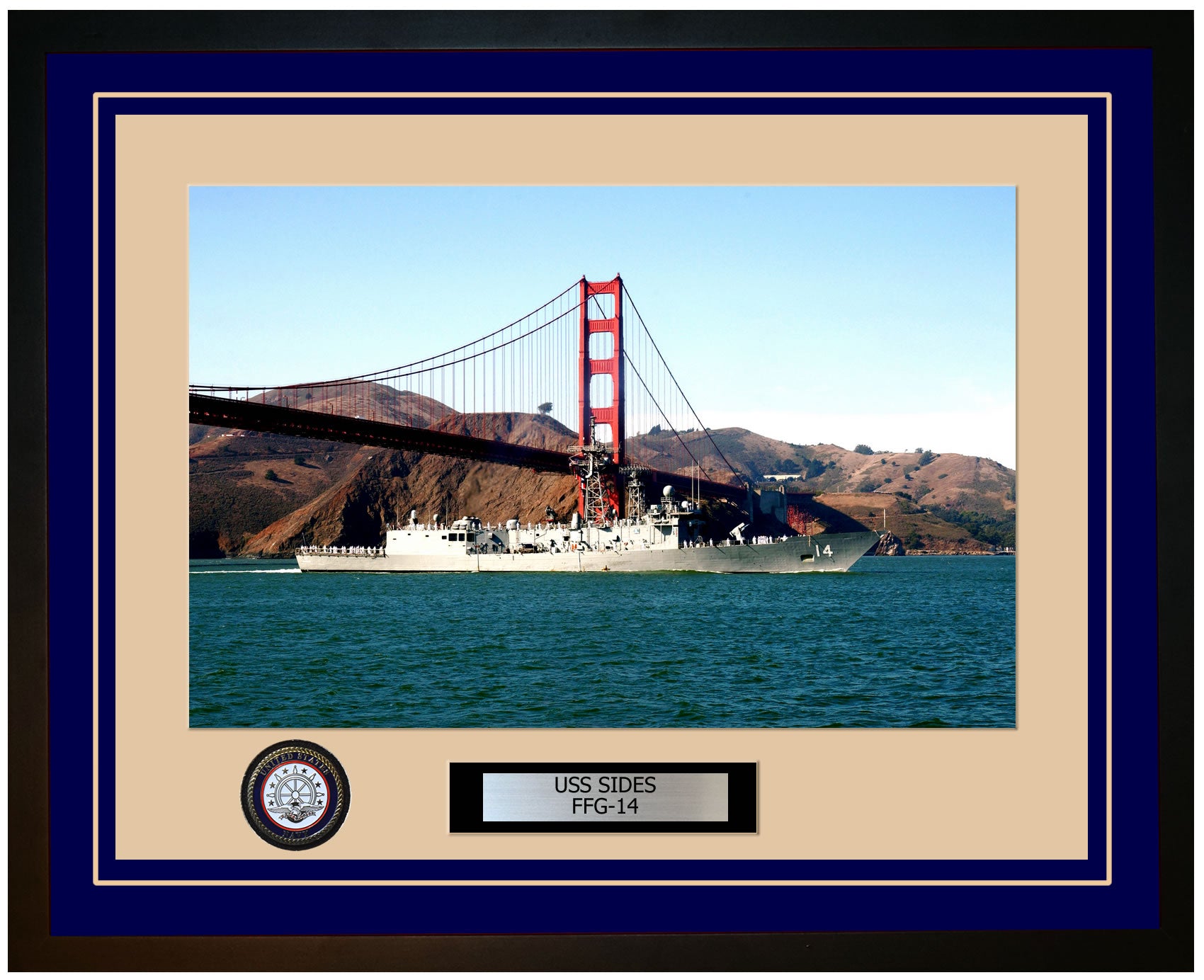 USS SIDES FFG-14 Framed Navy Ship Photo Blue