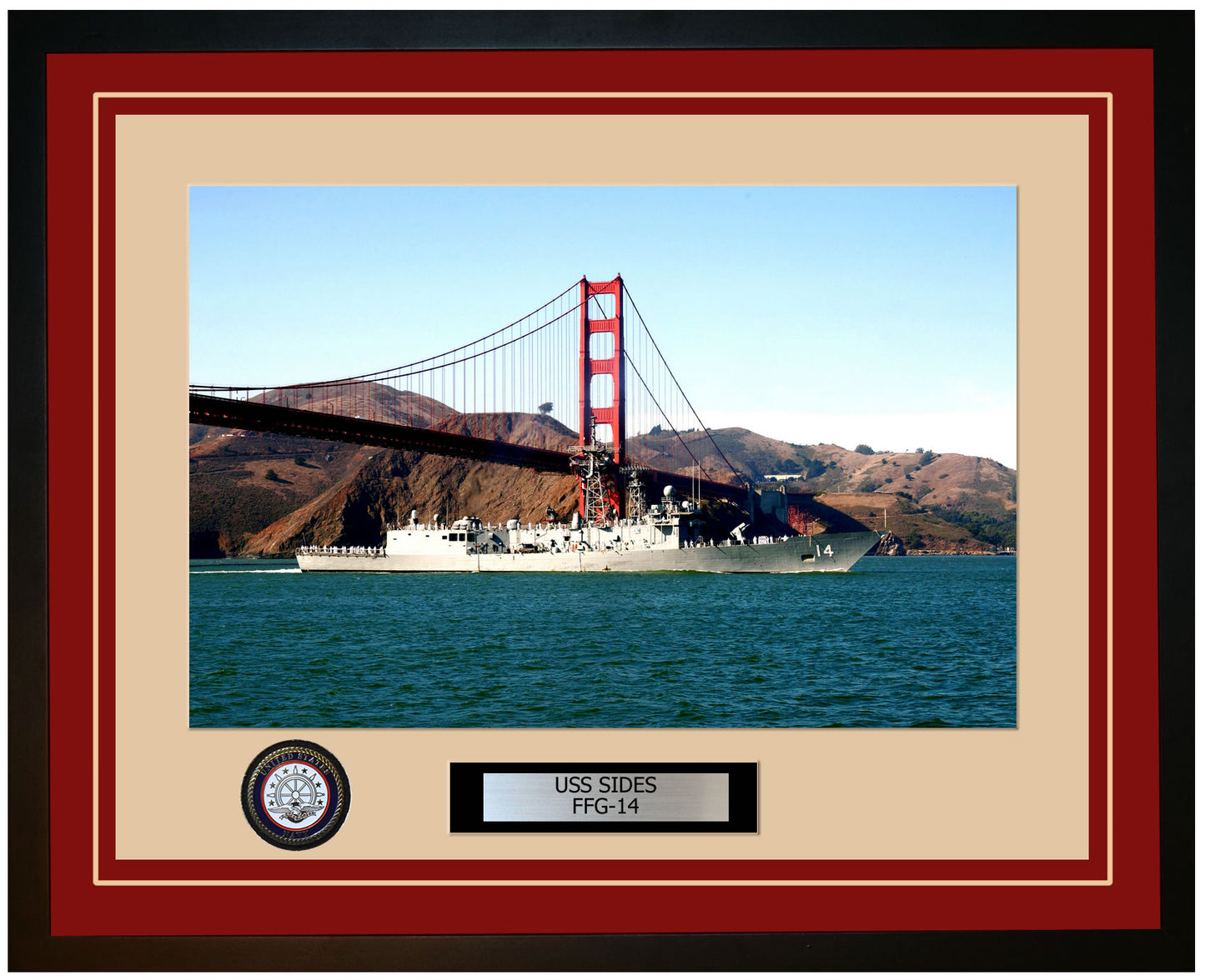 USS SIDES FFG-14 Framed Navy Ship Photo Burgundy