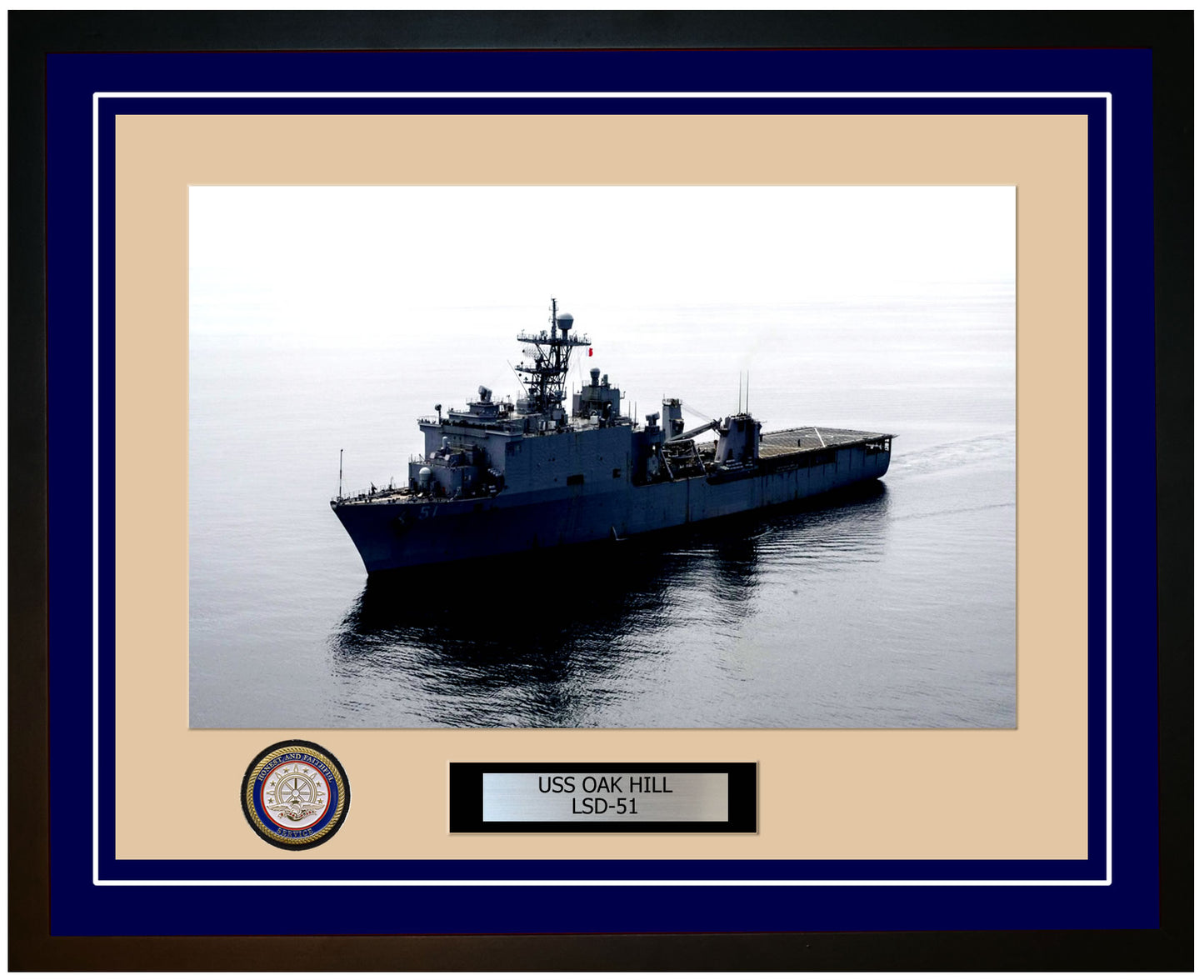 USS Oak Hill LSD-51 Framed Navy Ship Photo Blue