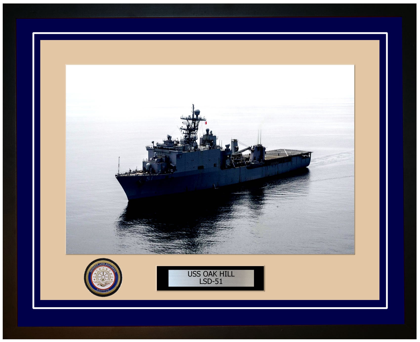 USS Oak Hill LSD-51 Framed Navy Ship Photo Blue
