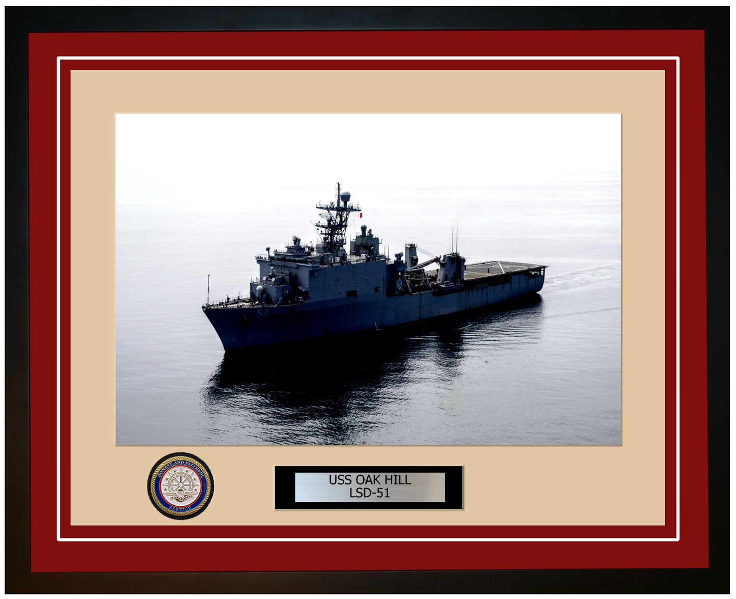 USS Oak Hill LSD-51 Framed Navy Ship Photo Burgundy