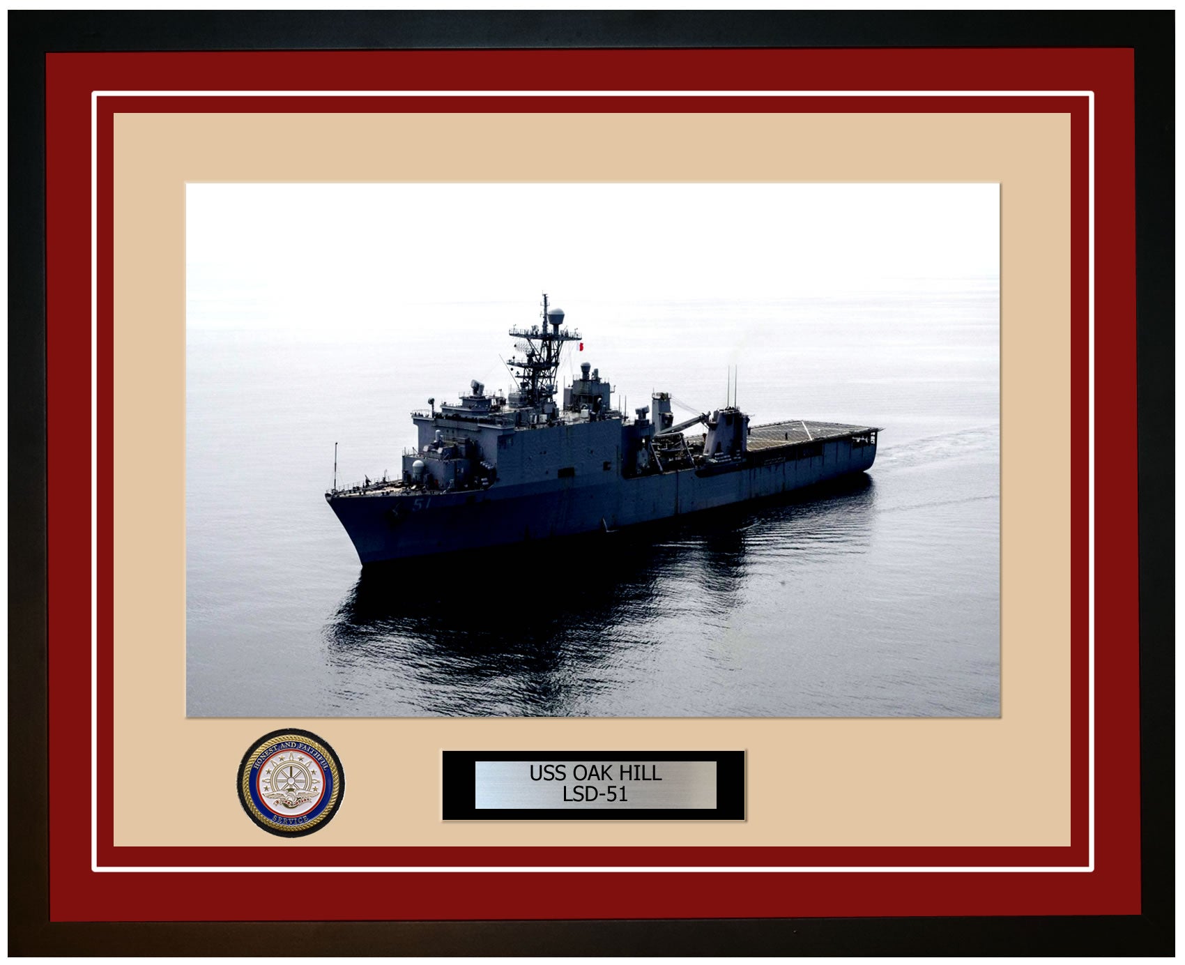 USS Oak Hill LSD-51 Framed Navy Ship Photo Burgundy