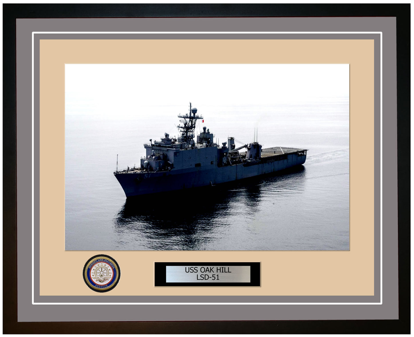 USS Oak Hill LSD-51 Framed Navy Ship Photo Grey