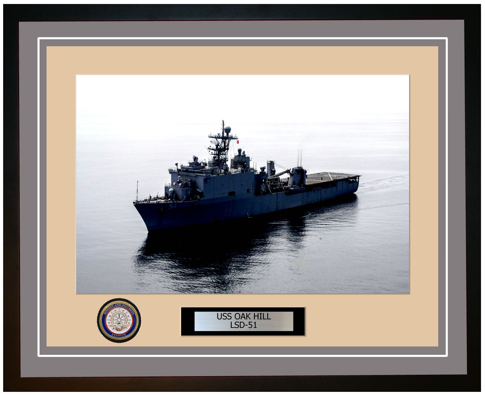 USS Oak Hill LSD-51 Framed Navy Ship Photo Grey