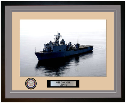 USS Oak Hill LSD-51 Framed Navy Ship Photo Grey