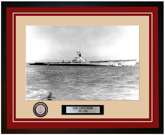 USS Capitaine SS-336 Framed Navy Ship Photo Burgundy