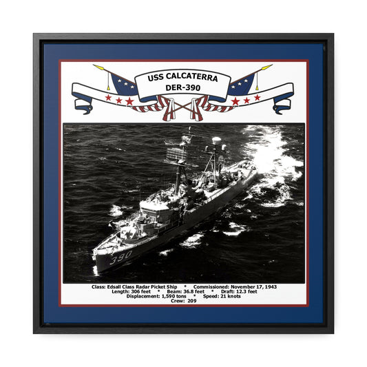 USS Calcaterra DER-390 Navy Floating Frame Photo Front View