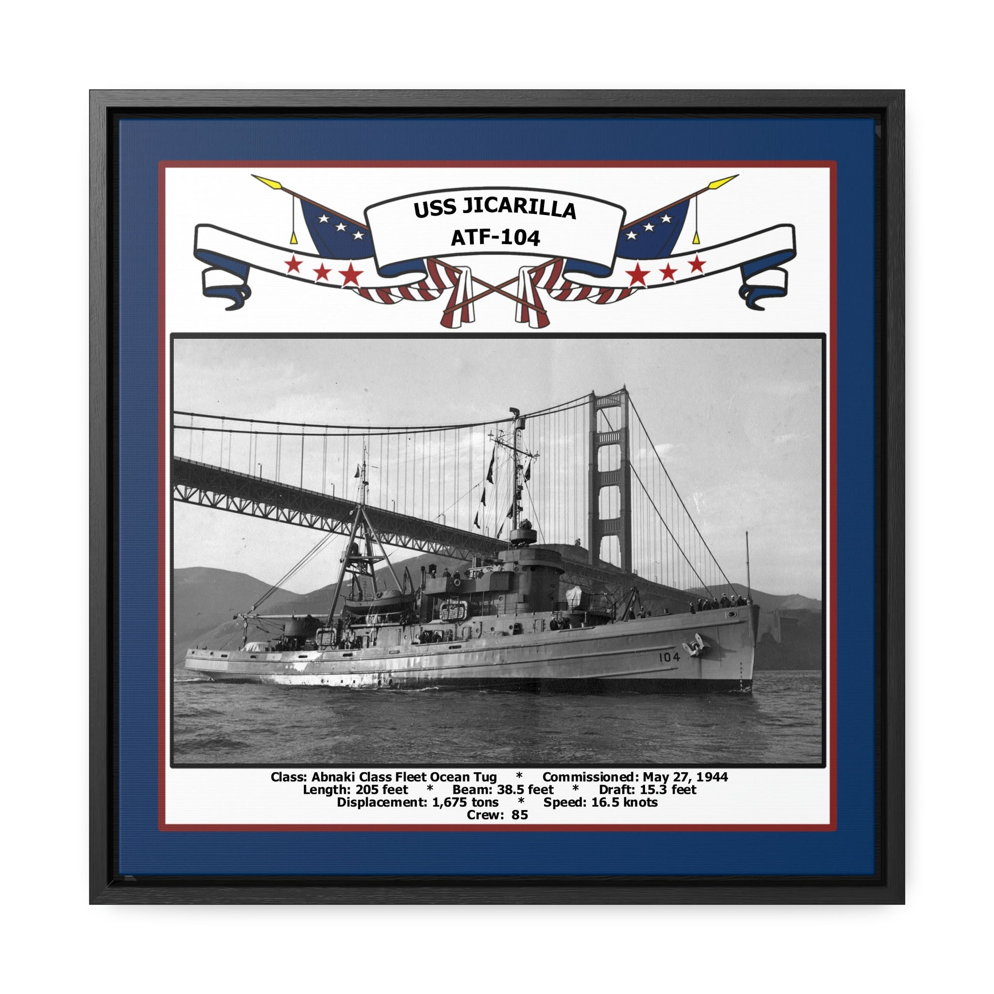 USS Jicarilla ATF-104 Navy Floating Frame Photo Front View