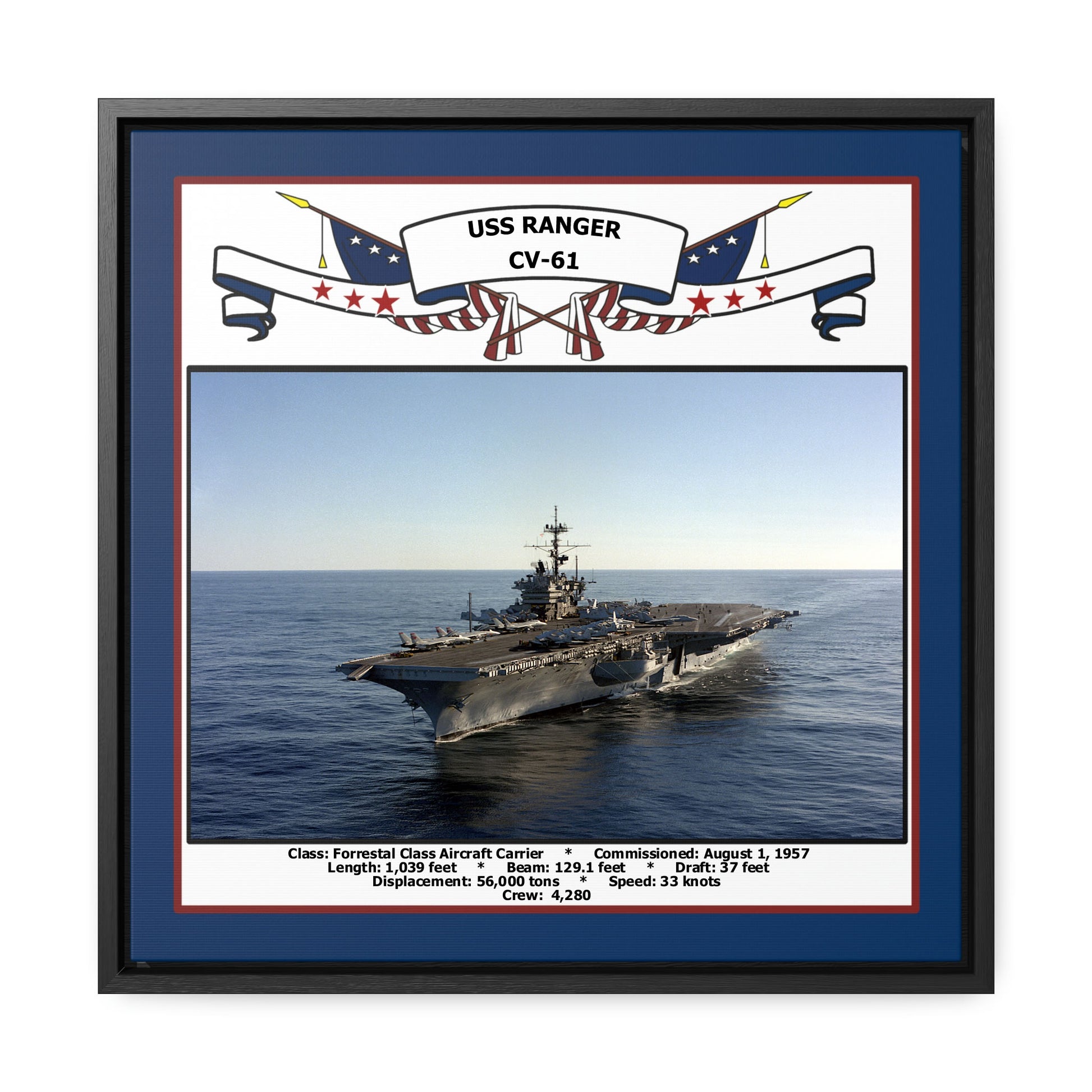 USS Ranger CV-61 Navy Floating Frame Photo Front View