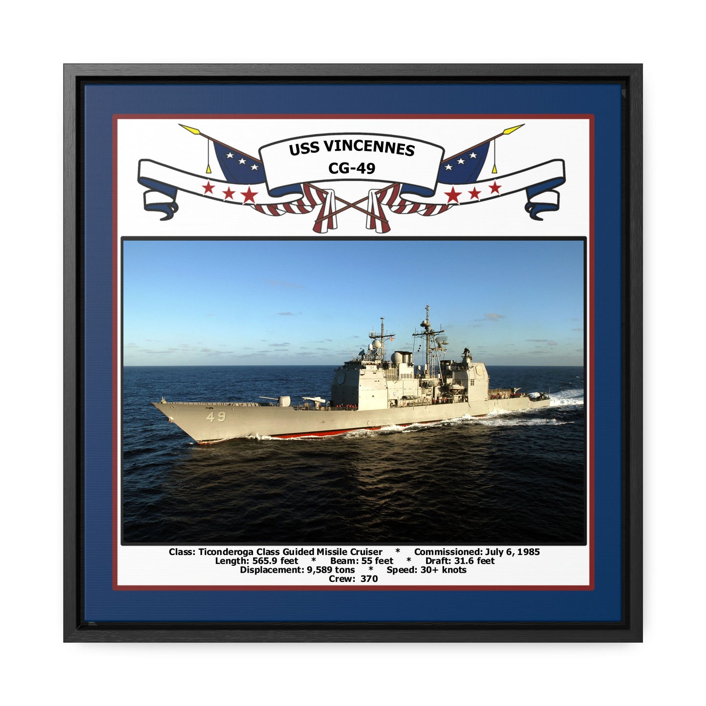 USS Vincennes CG-49 Navy Floating Frame Photo Front View