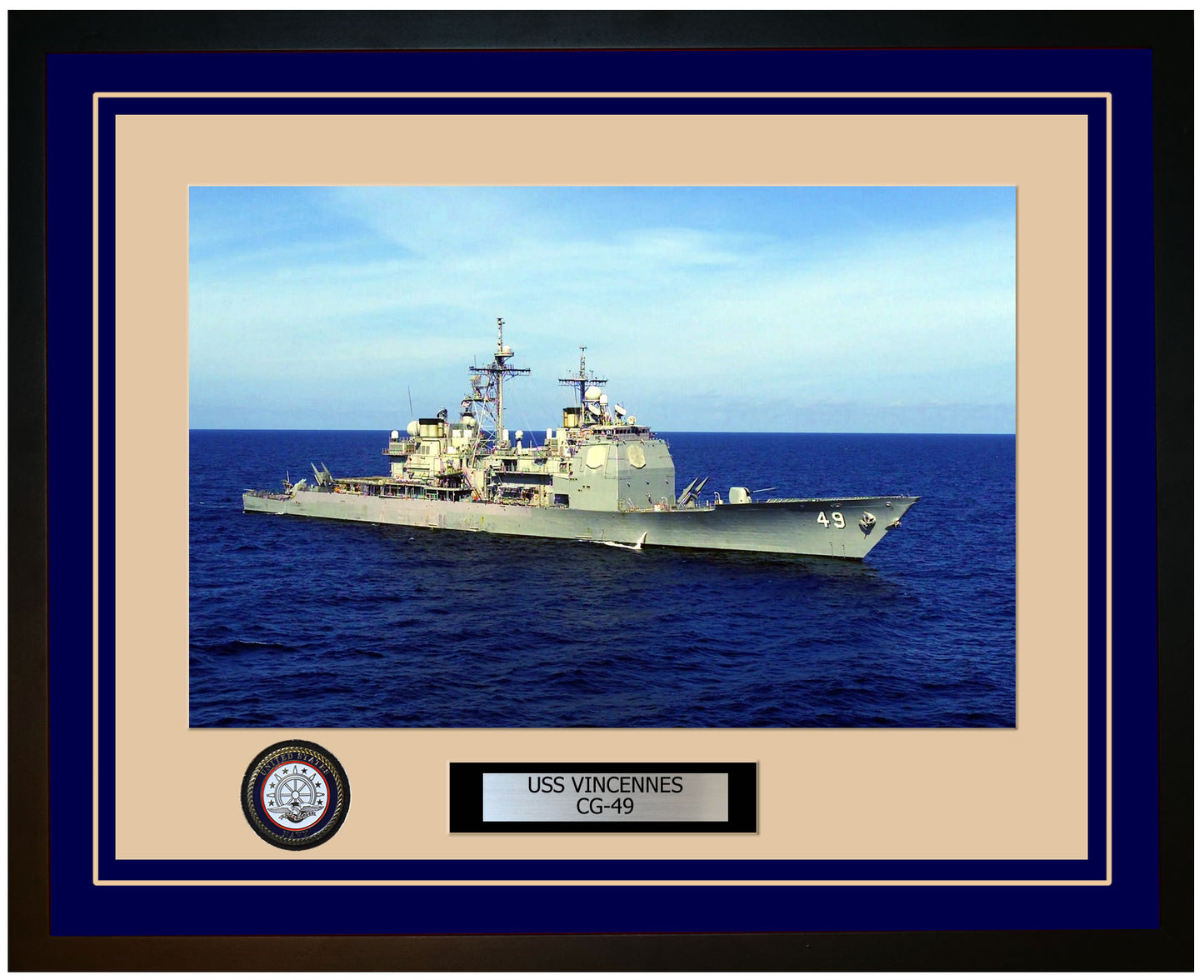 USS VINCENNES CG-49 Framed Navy Ship Photo Blue