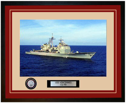 USS VINCENNES CG-49 Framed Navy Ship Photo Burgundy