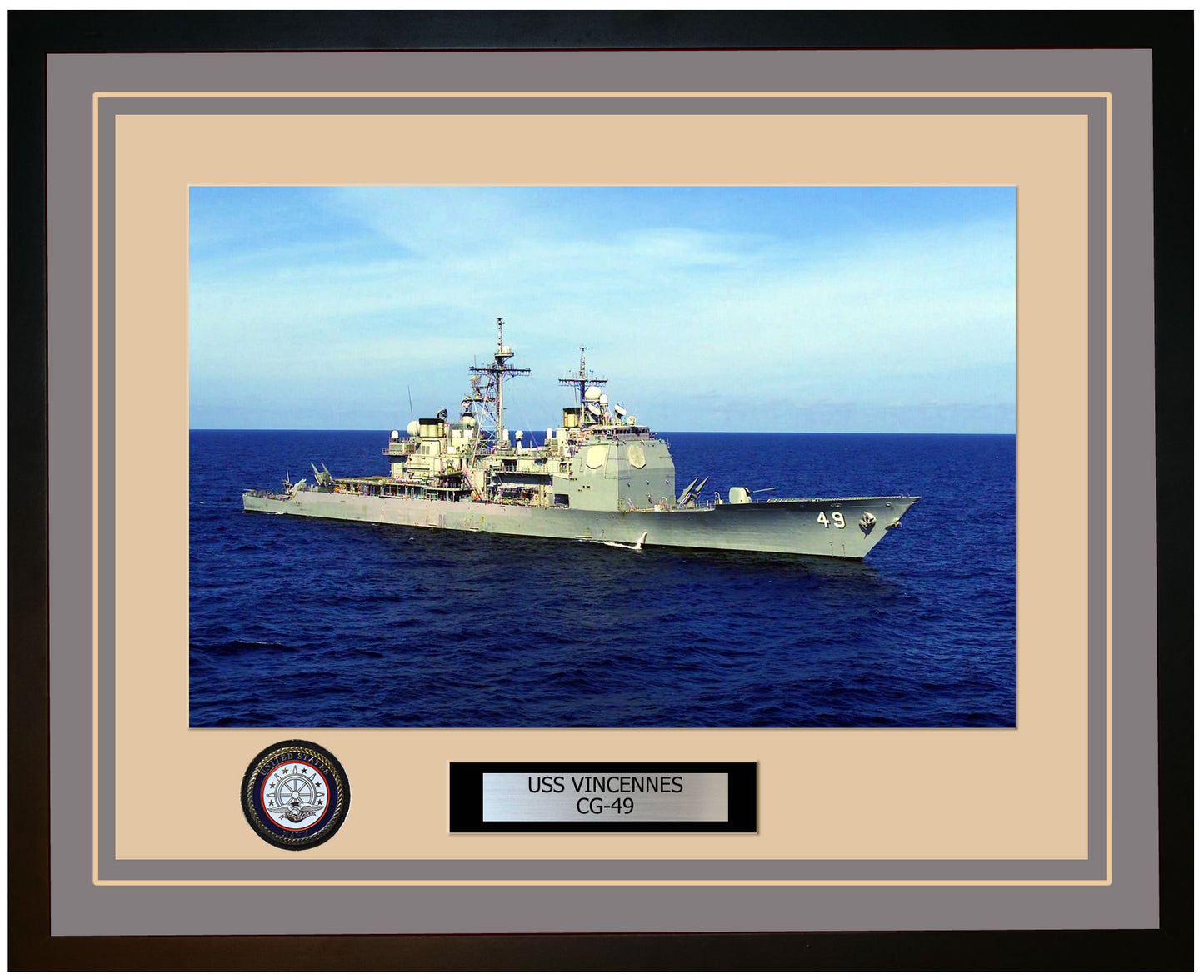 USS VINCENNES CG-49 Framed Navy Ship Photo Grey