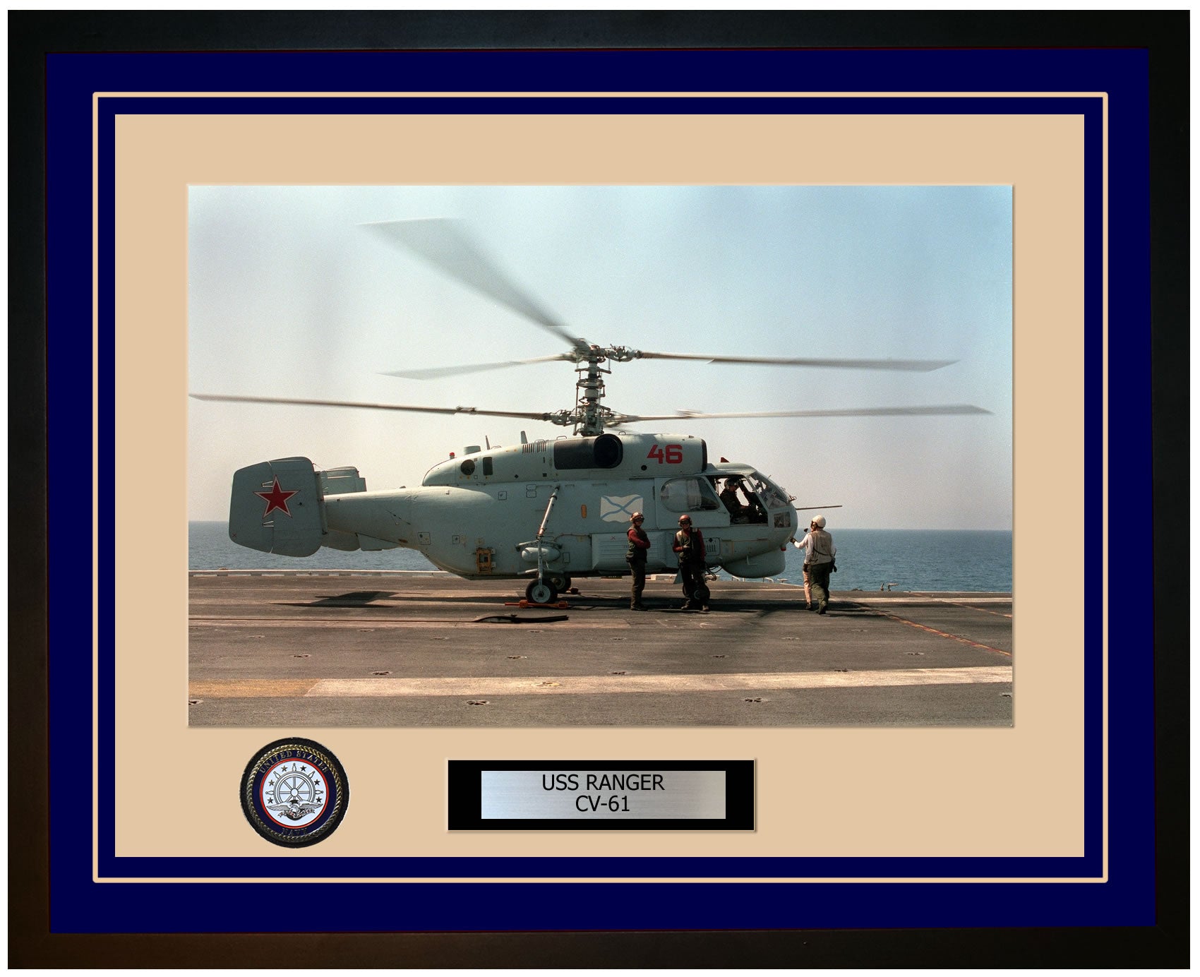 USS RANGER CV-61 Framed Navy Ship Photo Blue