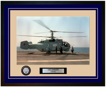 USS RANGER CV-61 Framed Navy Ship Photo Blue