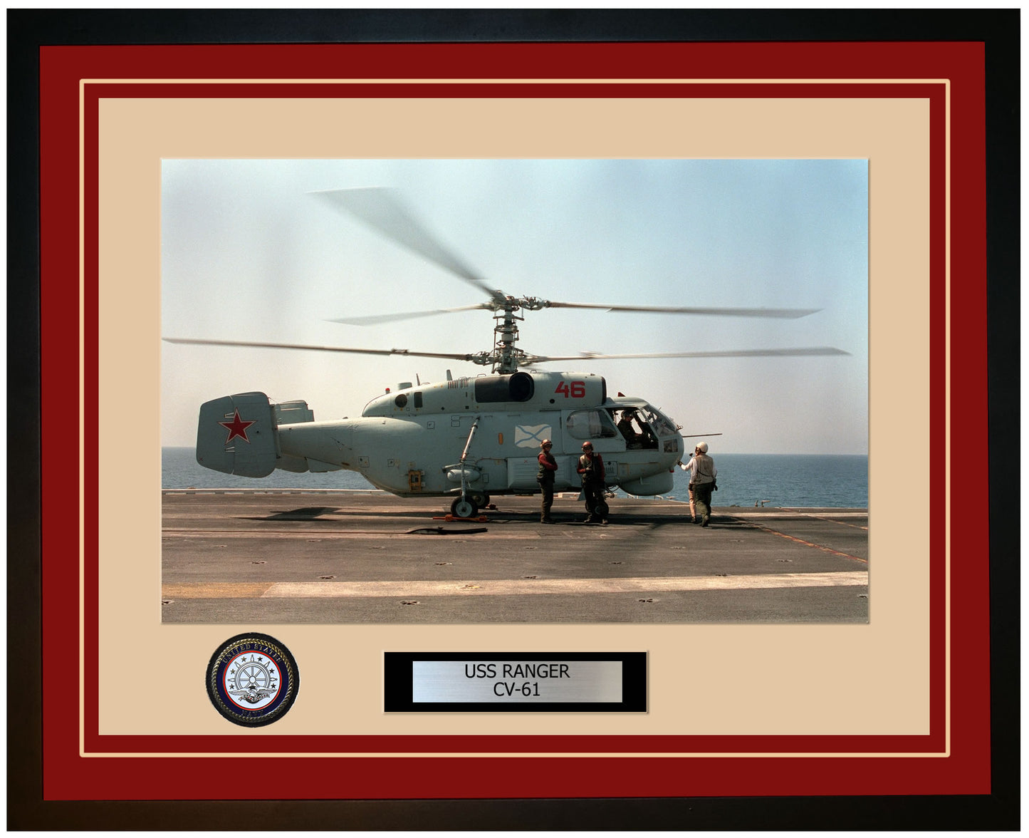USS RANGER CV-61 Framed Navy Ship Photo Burgundy