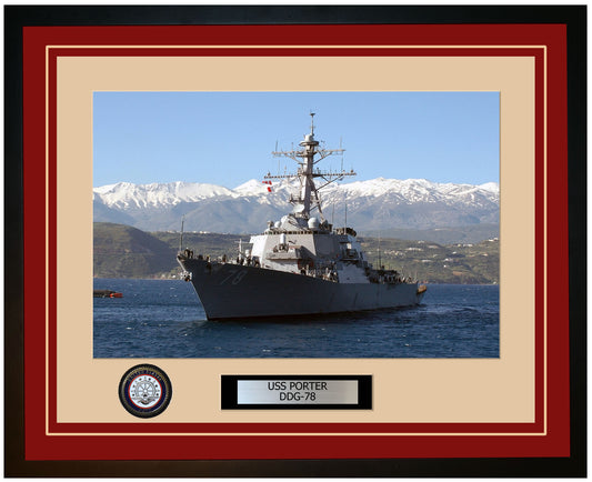 USS PORTER DDG-78 Framed Navy Ship Photo Burgundy