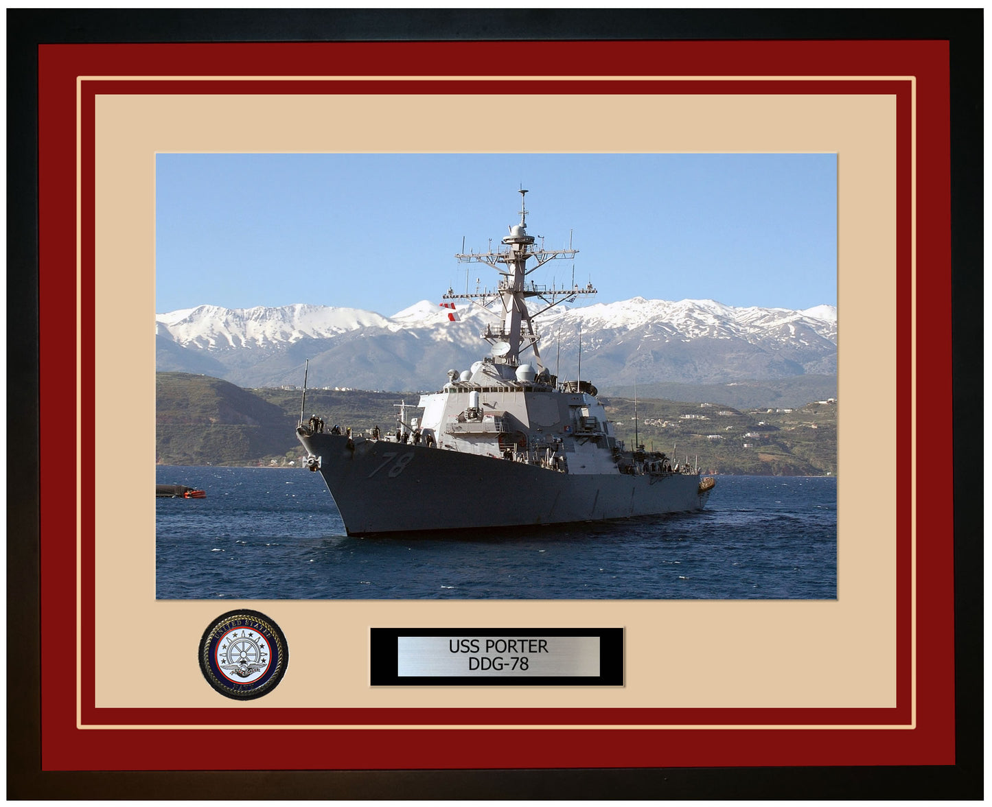 USS PORTER DDG-78 Framed Navy Ship Photo Burgundy