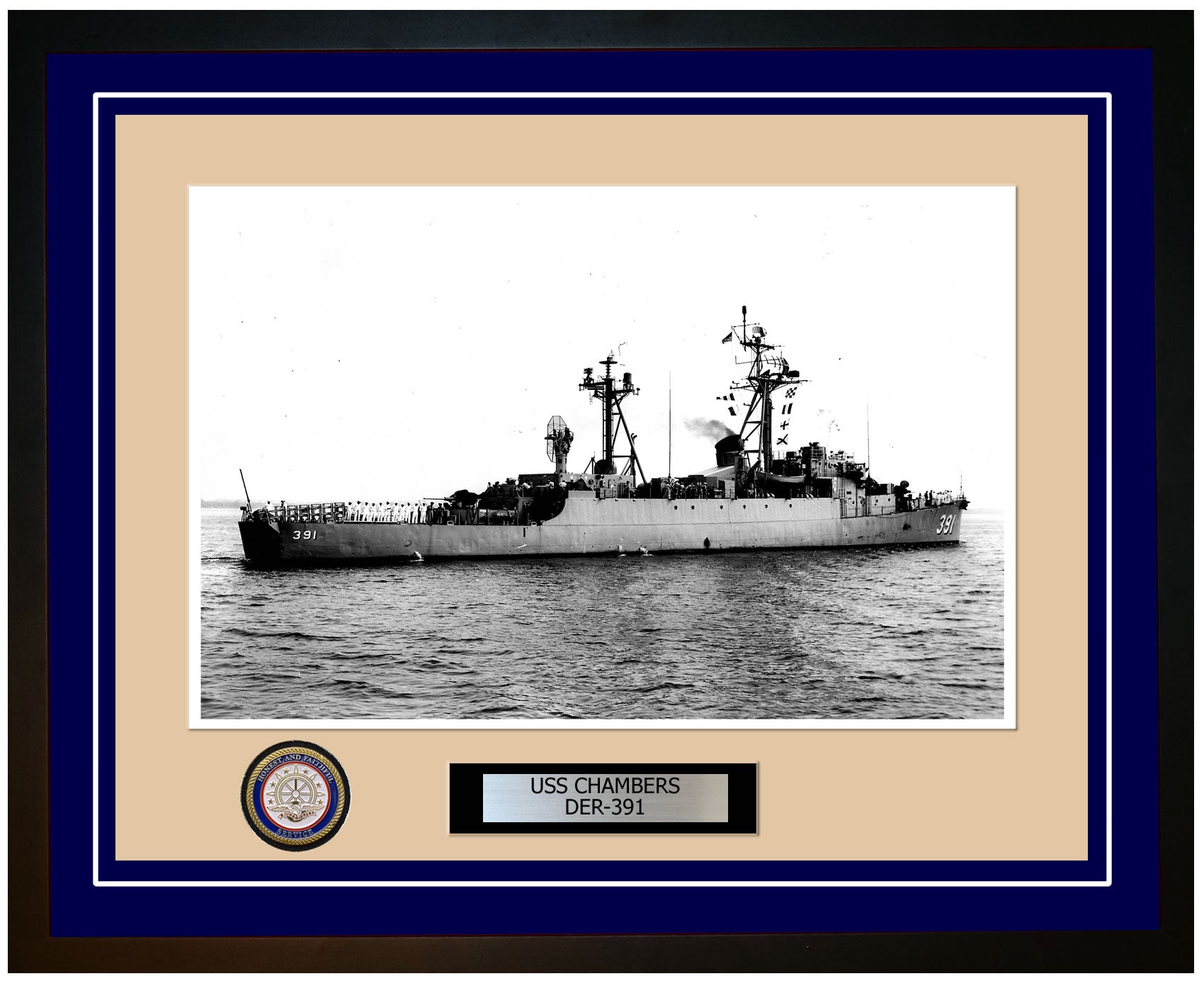 USS Chambers DER-391 Framed Navy Ship Photo Blue