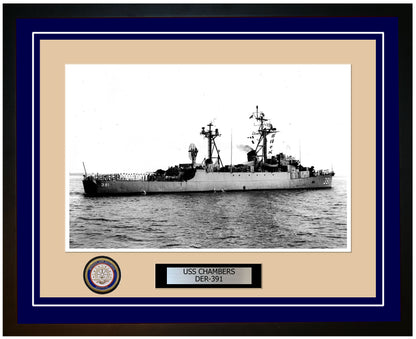USS Chambers DER-391 Framed Navy Ship Photo Blue