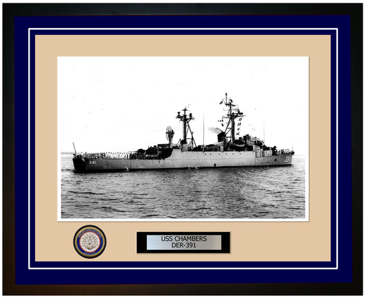 USS Chambers DER-391 Framed Navy Ship Photo Blue