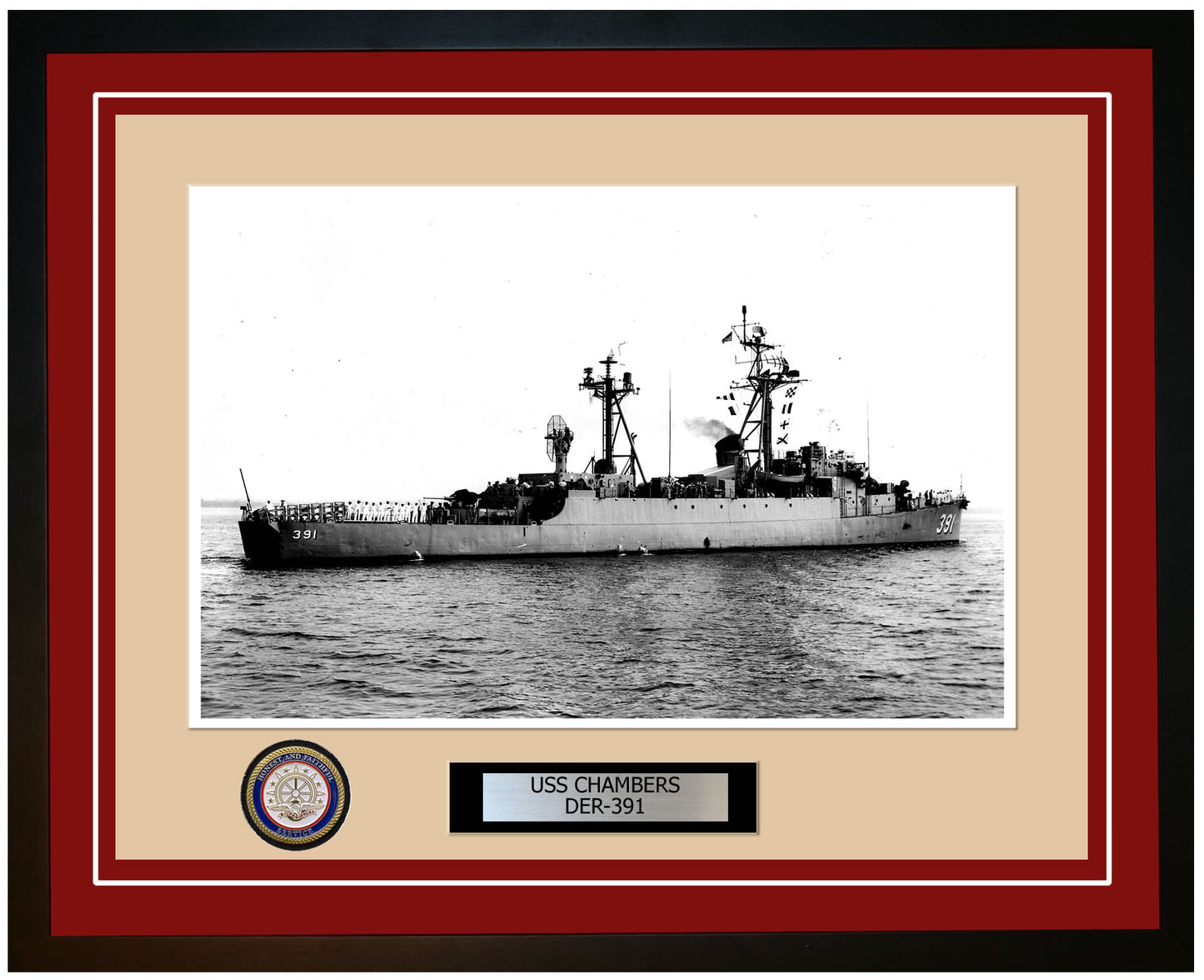 USS Chambers DER-391 Framed Navy Ship Photo Burgundy