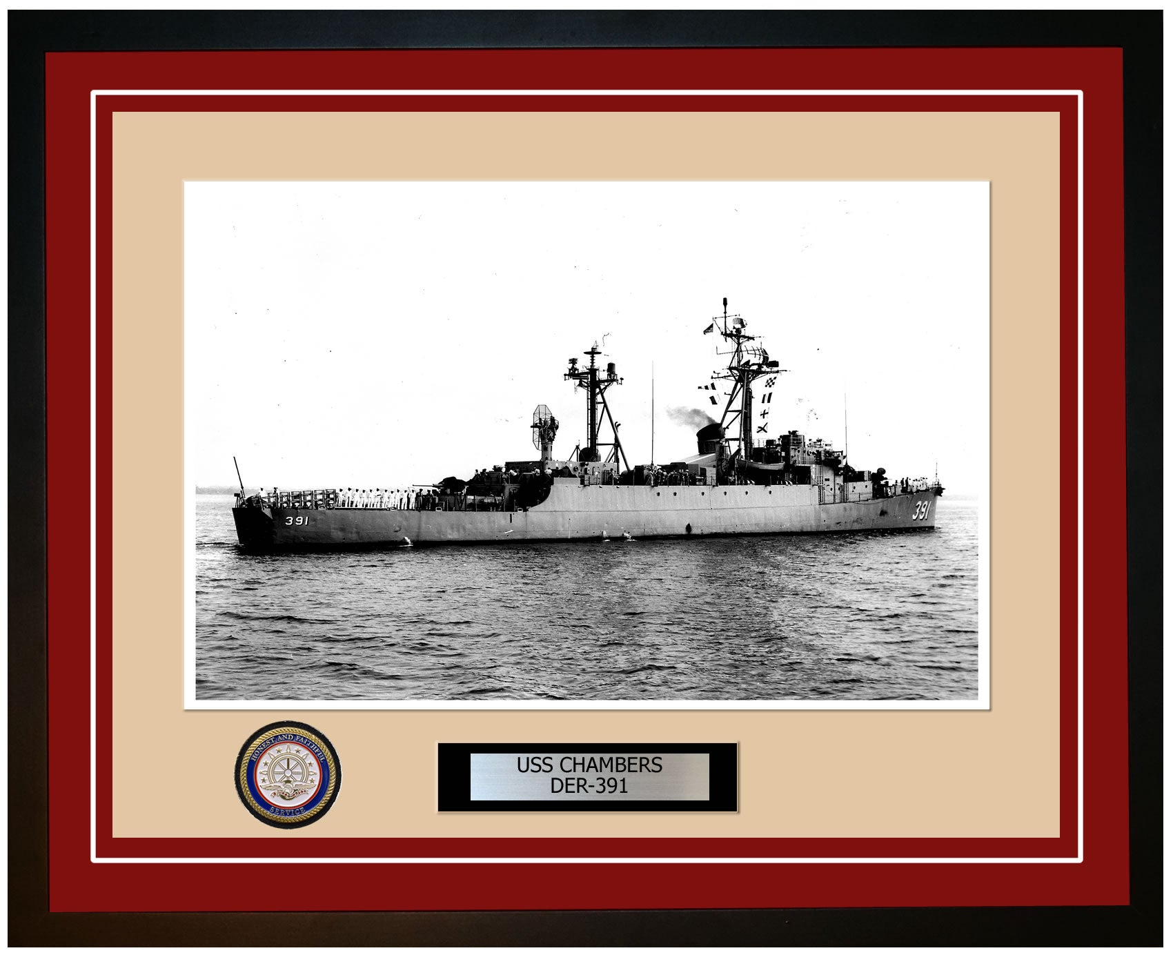 USS Chambers DER-391 Framed Navy Ship Photo Burgundy