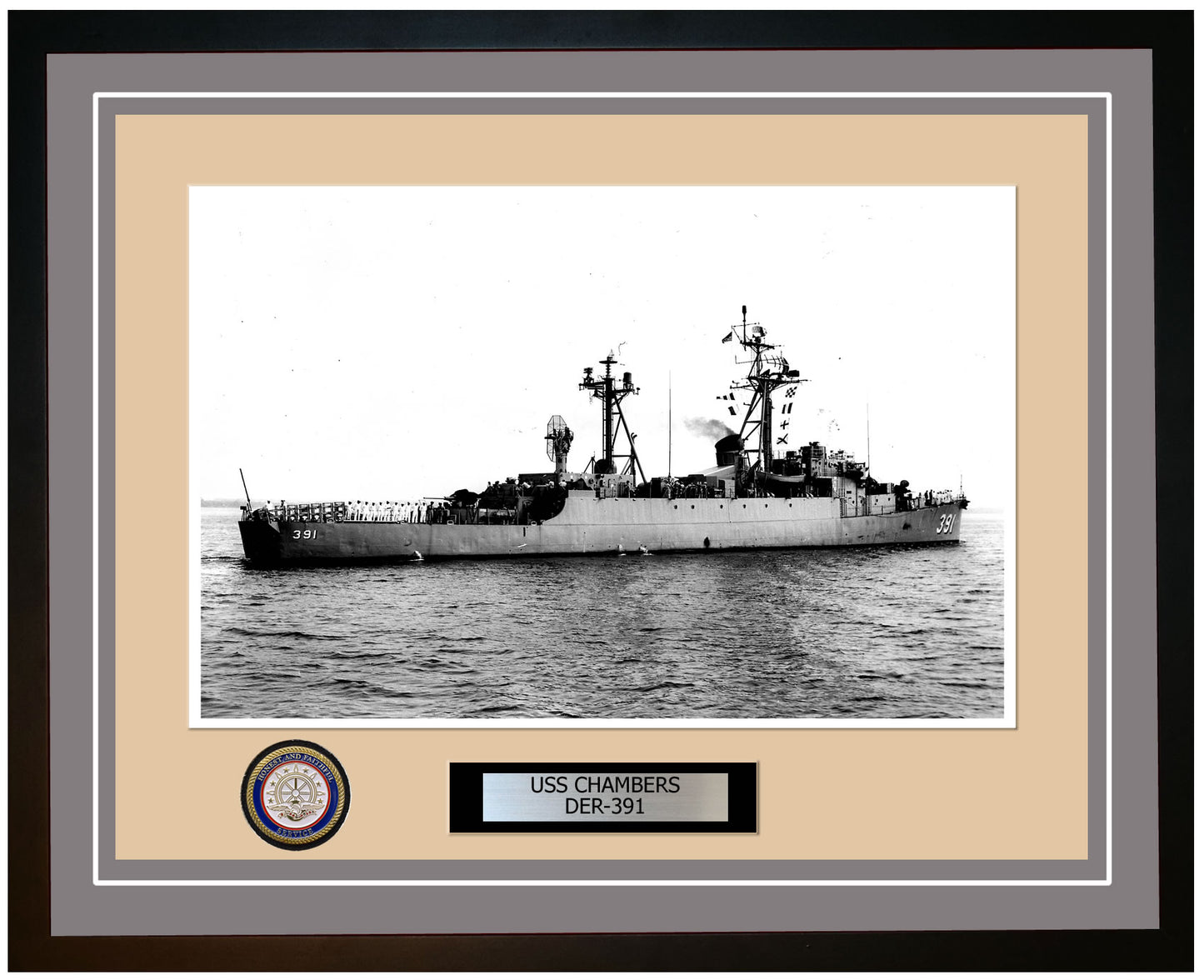 USS Chambers DER-391 Framed Navy Ship Photo Grey