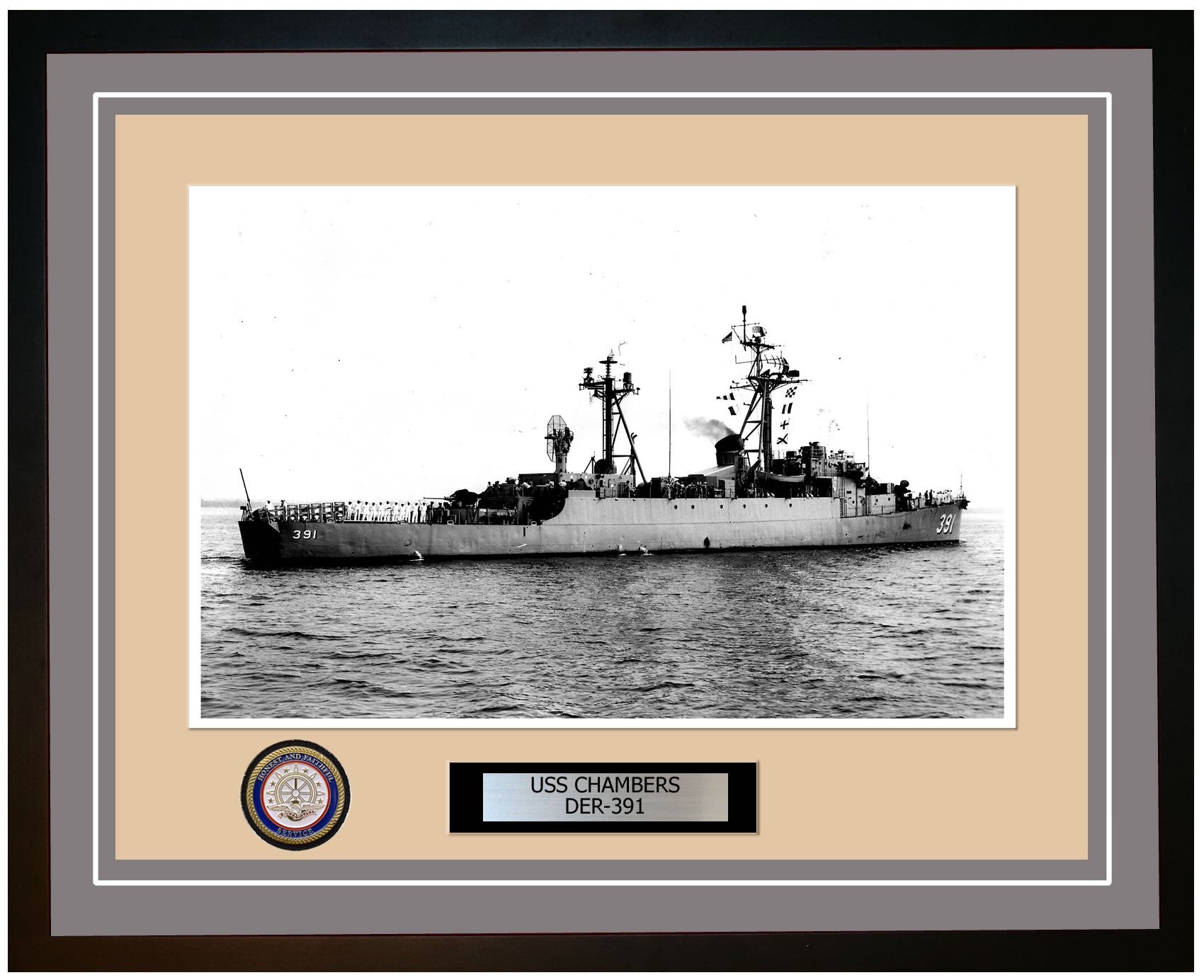 USS Chambers DER-391 Framed Navy Ship Photo Grey