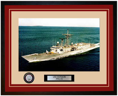 USS ESTOCIN FFG-15 Framed Navy Ship Photo Burgundy