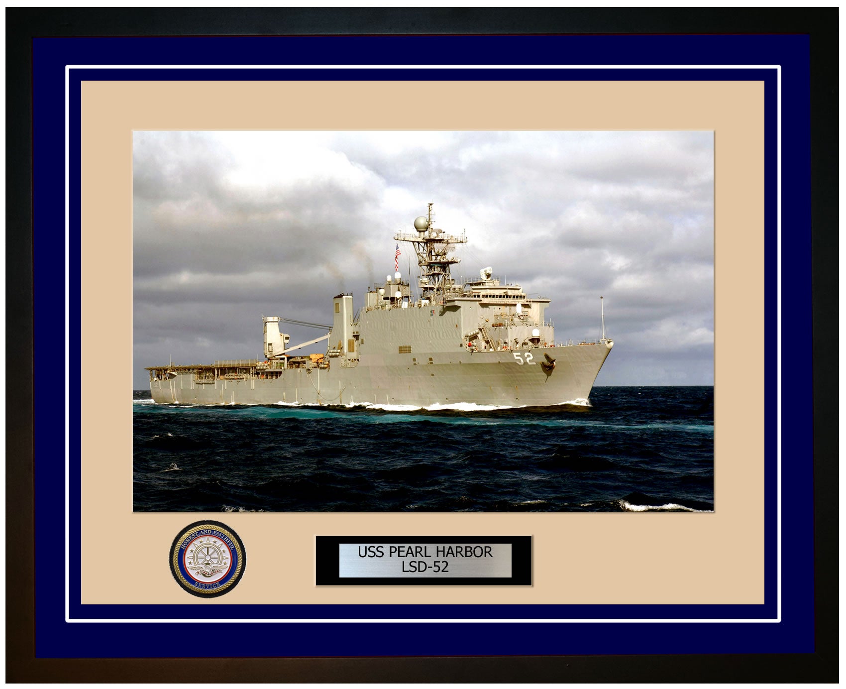 USS Pearl Harbor LSD-52 Framed Navy Ship Photo Blue