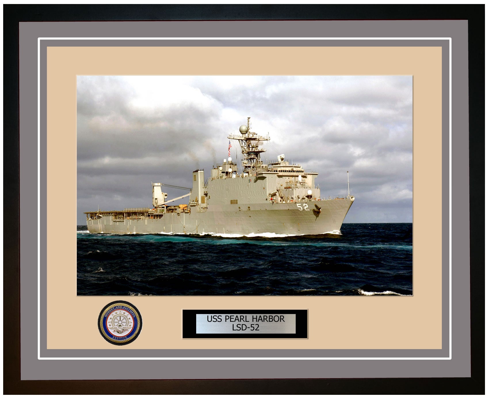 USS Pearl Harbor LSD-52 Framed Navy Ship Photo Grey