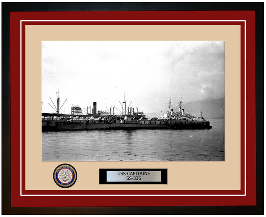 USS Capitaine SS-336 Framed Navy Ship Photo Burgundy