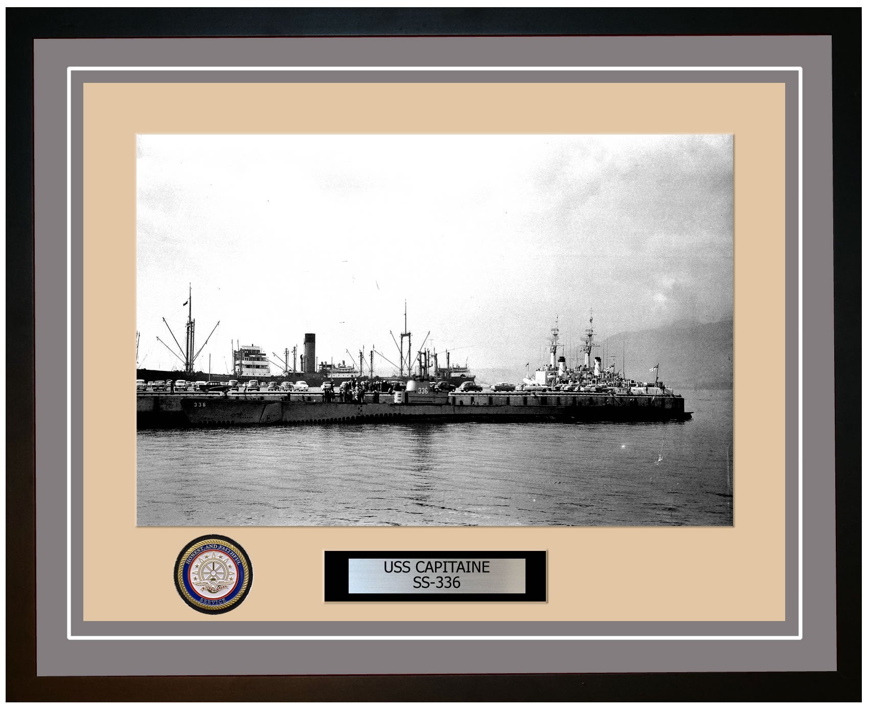 USS Capitaine SS-336 Framed Navy Ship Photo Grey