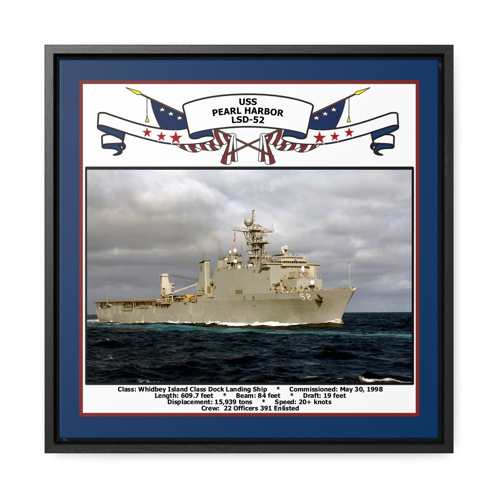 USS Pearl Harbor LSD-52 Navy Floating Frame Photo Front View