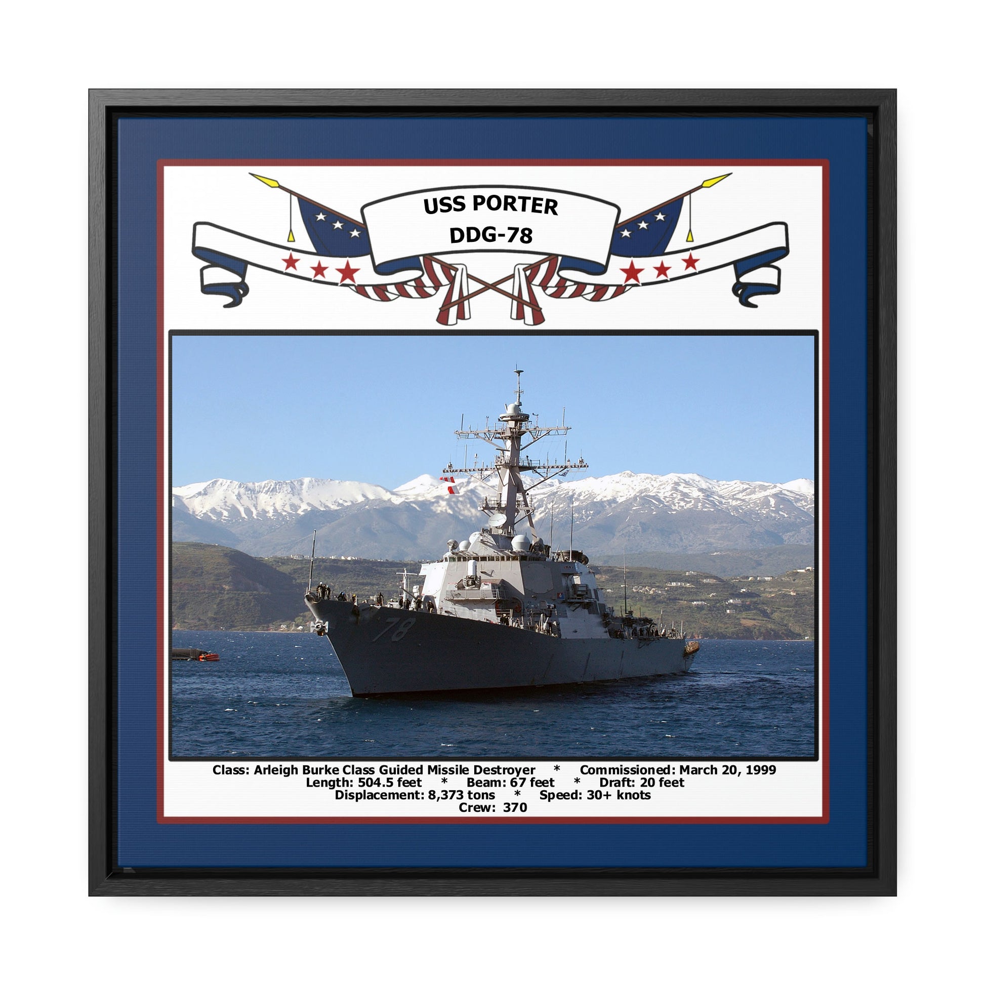 USS Porter DDG-78 Navy Floating Frame Photo Front View