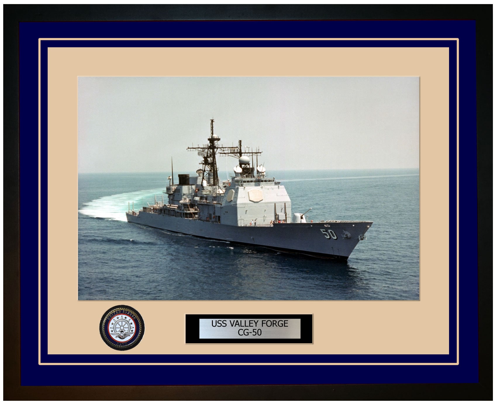 USS VALLEY FORGE CG-50 Framed Navy Ship Photo Blue