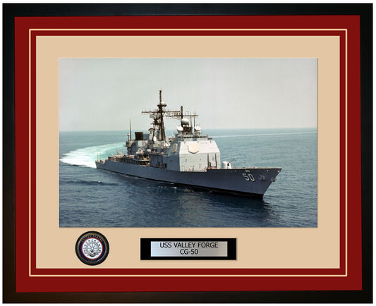USS VALLEY FORGE CG-50 Framed Navy Ship Photo Burgundy