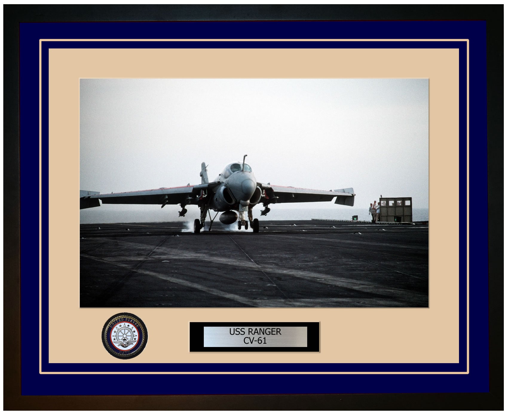 USS RANGER CV-61 Framed Navy Ship Photo Blue