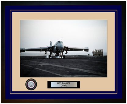 USS RANGER CV-61 Framed Navy Ship Photo Blue