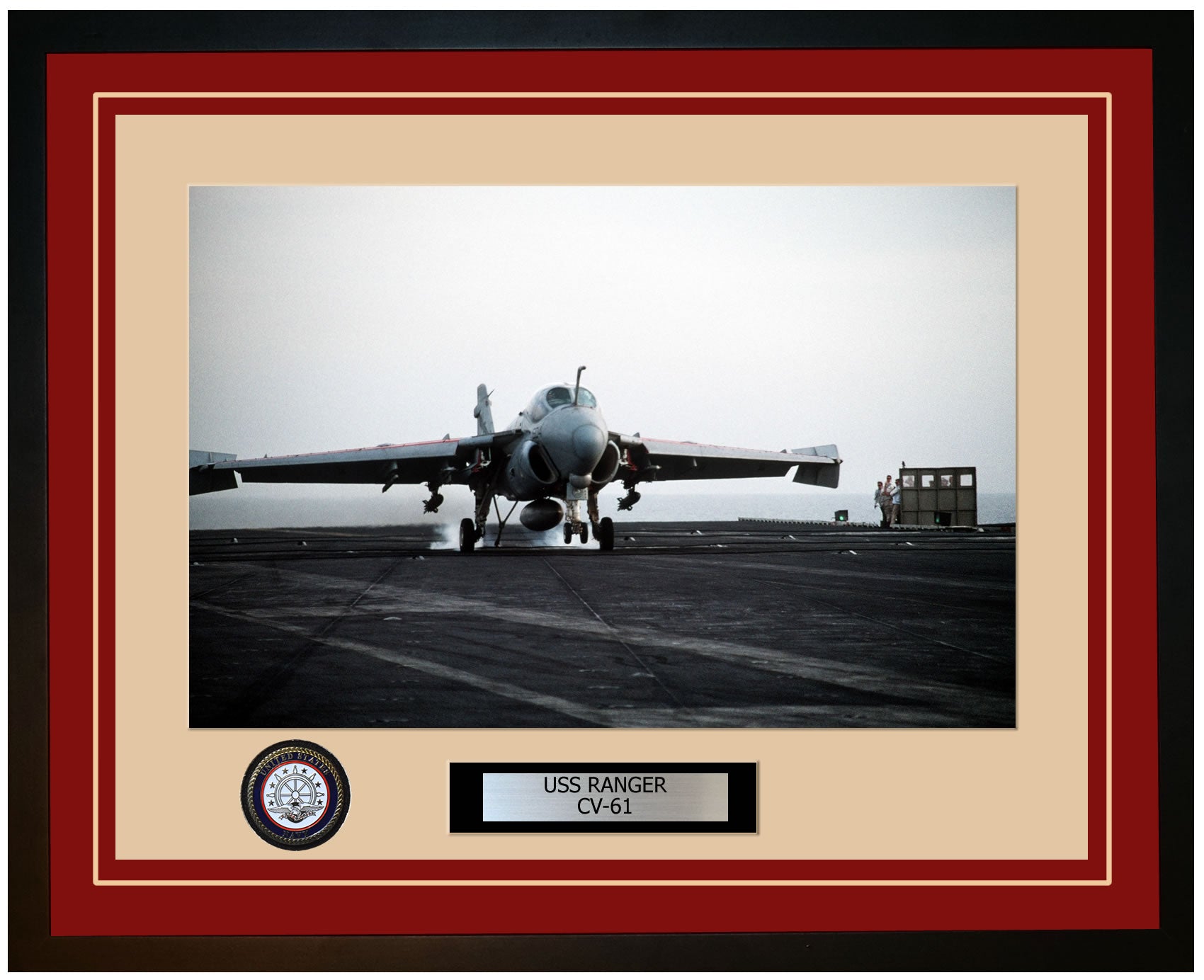 USS RANGER CV-61 Framed Navy Ship Photo Burgundy