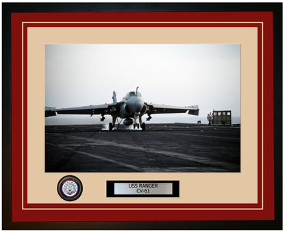 USS RANGER CV-61 Framed Navy Ship Photo Burgundy