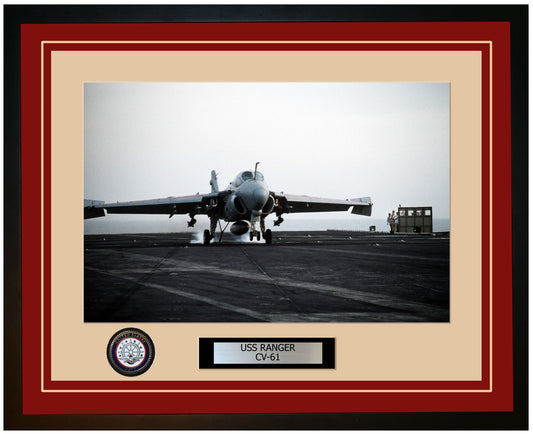 USS RANGER CV-61 Framed Navy Ship Photo Burgundy