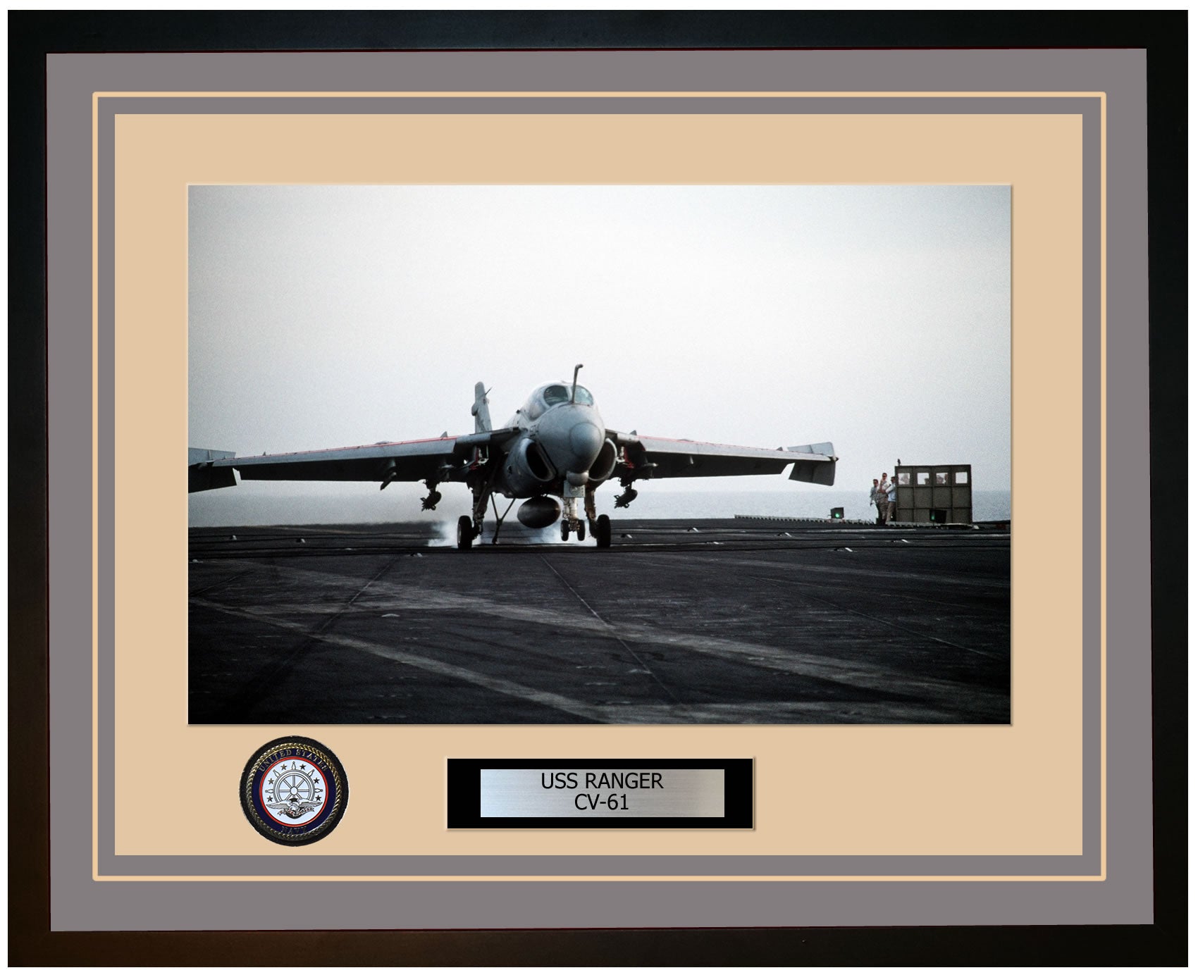 USS RANGER CV-61 Framed Navy Ship Photo Grey