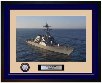 USS PORTER DDG-78 Framed Navy Ship Photo Blue