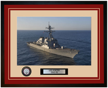 USS PORTER DDG-78 Framed Navy Ship Photo Burgundy