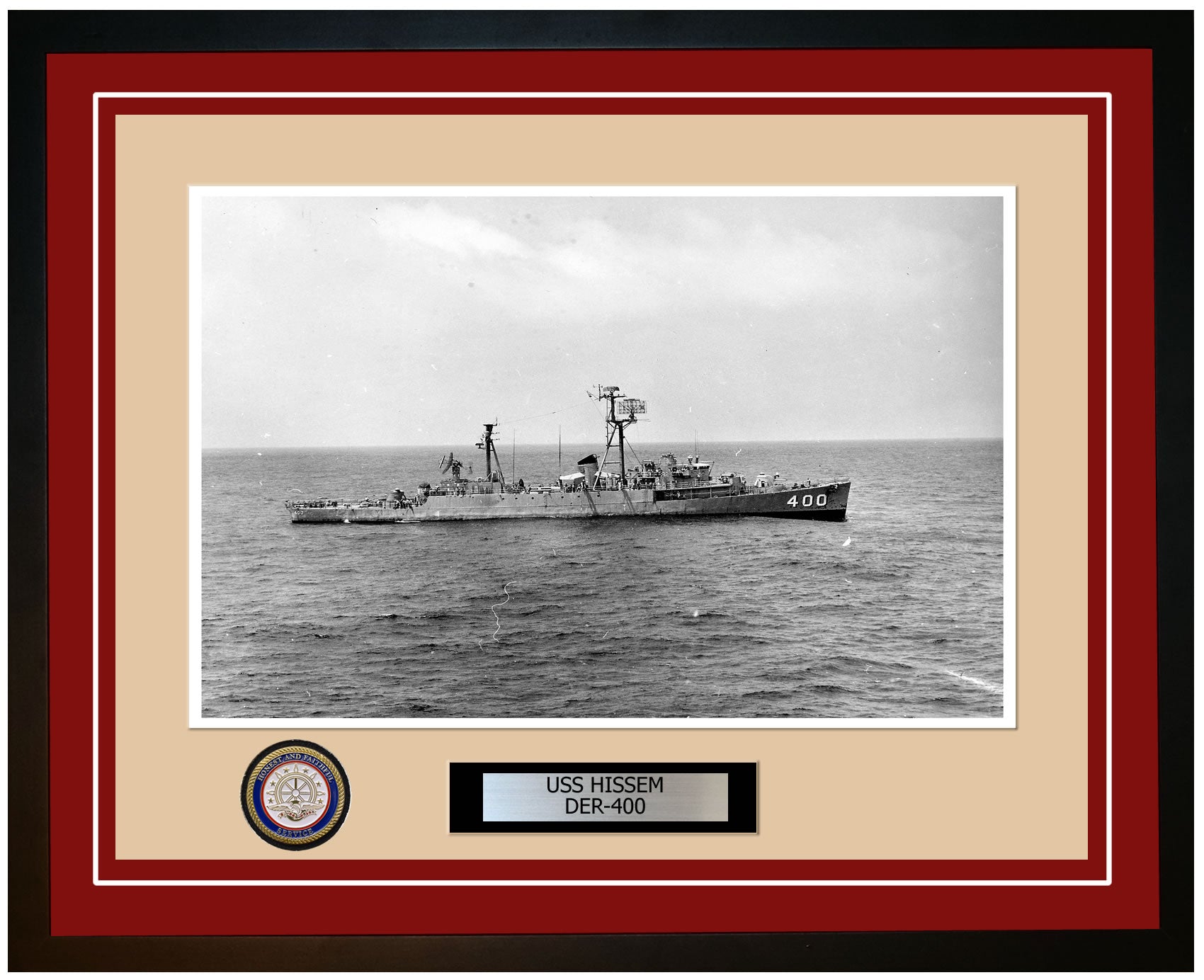 USS Hissem DER-400 Framed Navy Ship Photo Burgundy