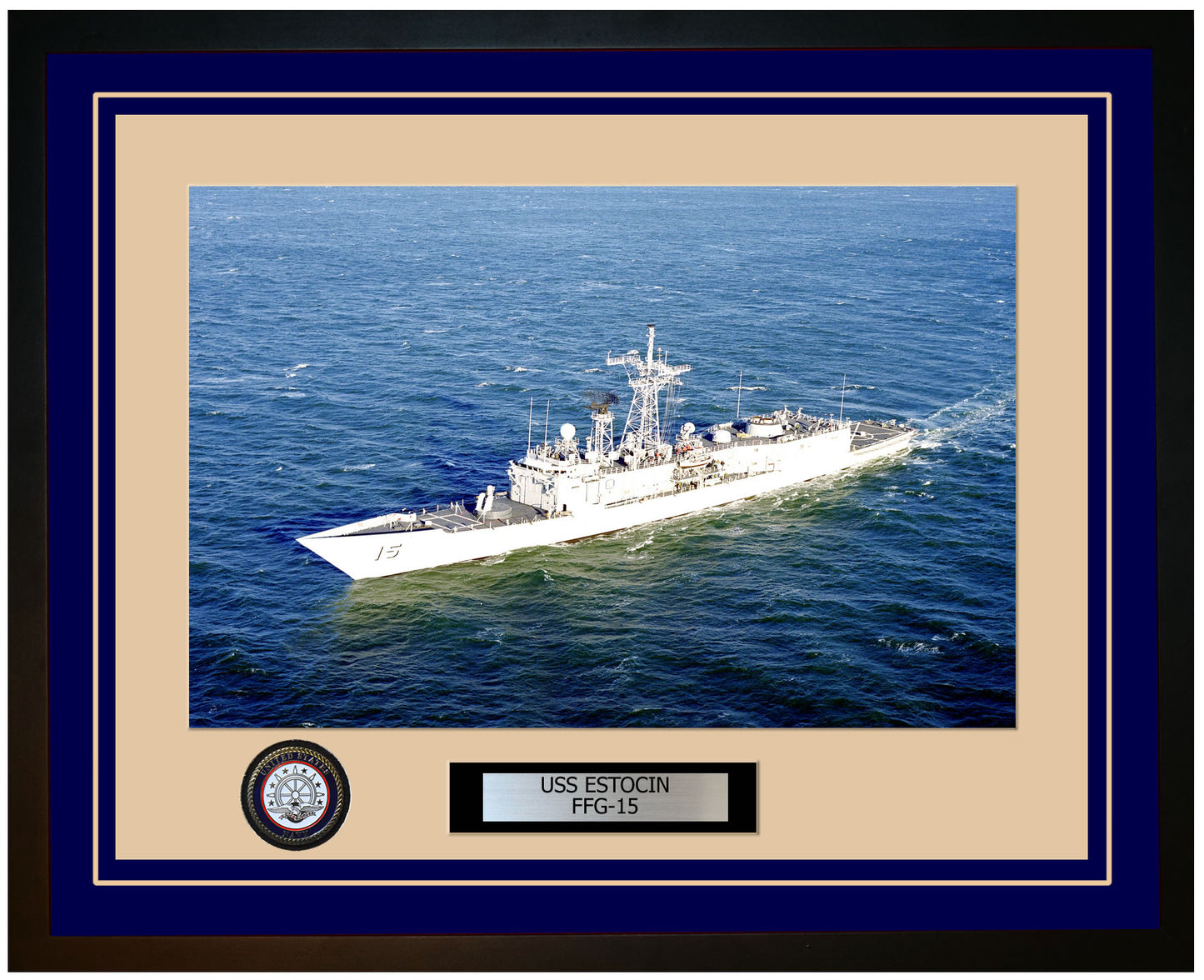 USS ESTOCIN FFG-15 Framed Navy Ship Photo Blue